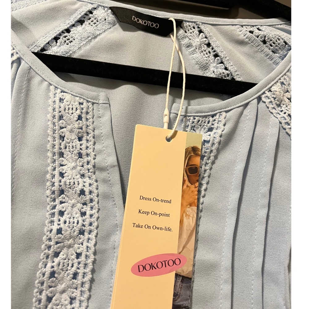 NWT Boho Dokotoo Crochet Lace Pintuck Blouse Short Sleeve Peasant Top Small NWT - Picture 5 of 9